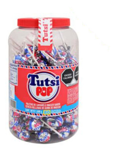 Tutsi Pop Paleta De Caramelo Sabor Cereza Bote Con 80 Pzas.