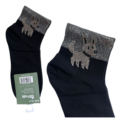 6 Pares De Calcetines Tines Diseño Único Moda Con Piedras Perrito 36-41