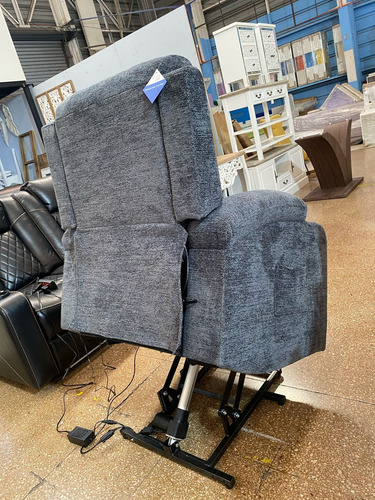 Sillón Berger Elevador Reclinable Eléctrico Tela Chenille Gris