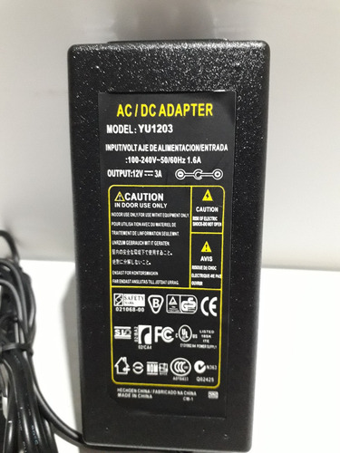 Adaptador Fonte Ac/dc Yu1203 100-240v 50/60hz 1.6a 12v 3a