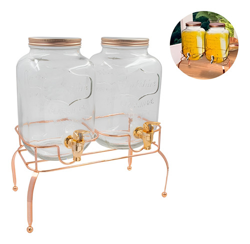 Dispenser De Bebidas Duplo Vidro Suporte Metal Premium 4l