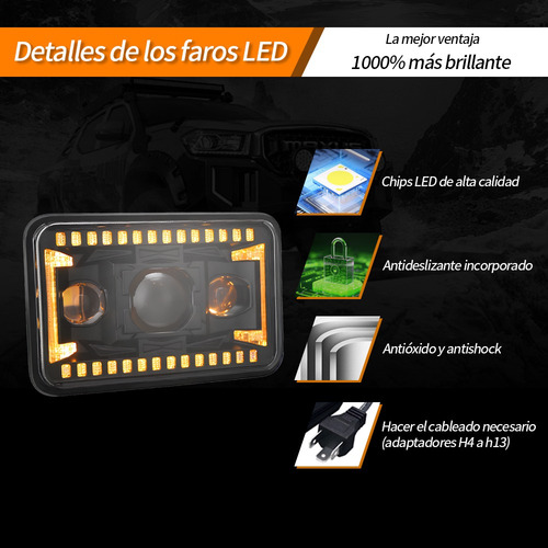 4x6'' Faros Lupas Led H4 Rectangular 1000% Más Brillante Par-c267