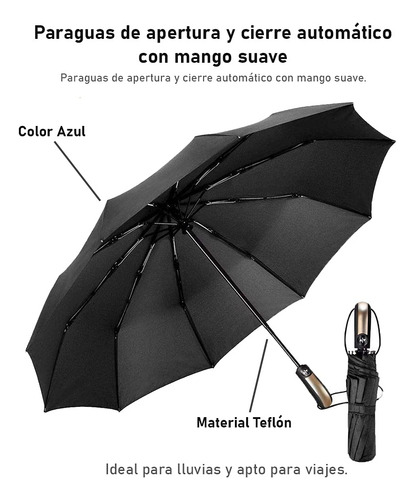 Paraguas Grande Impermeable, Anti Viento, Plegable Y