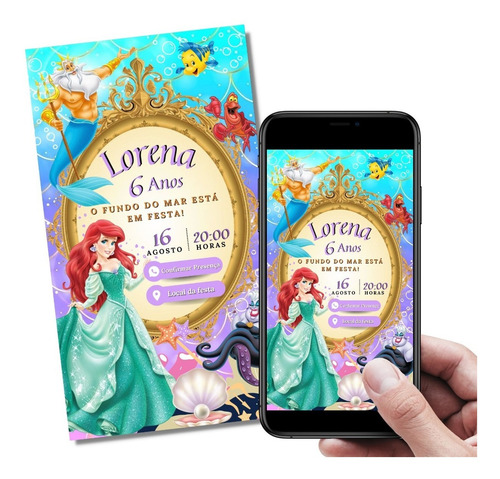 Convite Digital A Pequena Sereia Ariel Interativo Virtual Dq