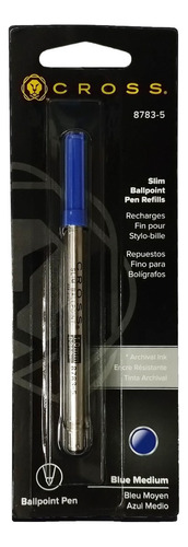 Tanque Repuesto Cross Ballpoint Slim Trazo Medio Color de la tinta Azul (8783-5) Color del exterior Plateado