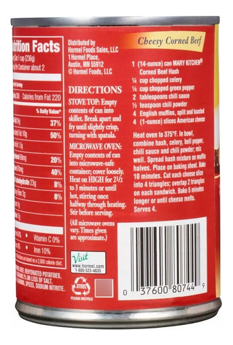 Corned Beef Hash Carne Curada C/ Especias Hormel 397g Lata