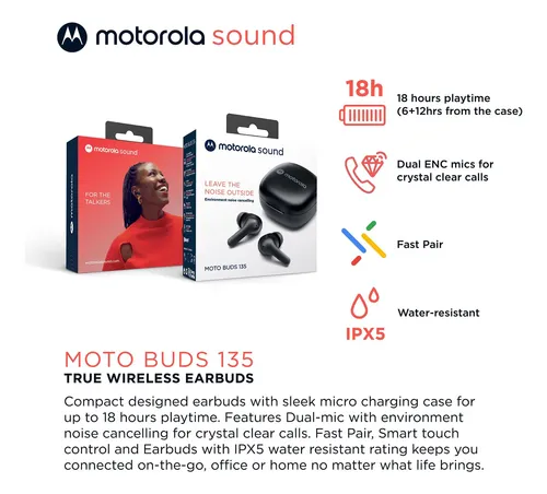 Motorola Moto Buds 135 Audífonos Bluetooth Enc Inalámbricos