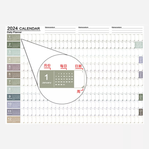 Planificador De Calendario De Pared Con Póster 2024
