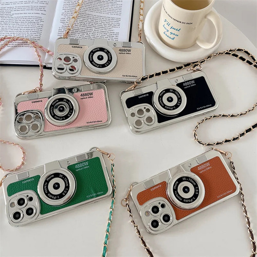 Funda Con Cámara Y Teléfono Para iPhone 16, 15 Pro Max, Funda Retro Con Cordón