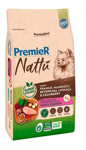 Ração Nattu Cães Adultos Raças Peq. Mandioca 10,1kg Premier