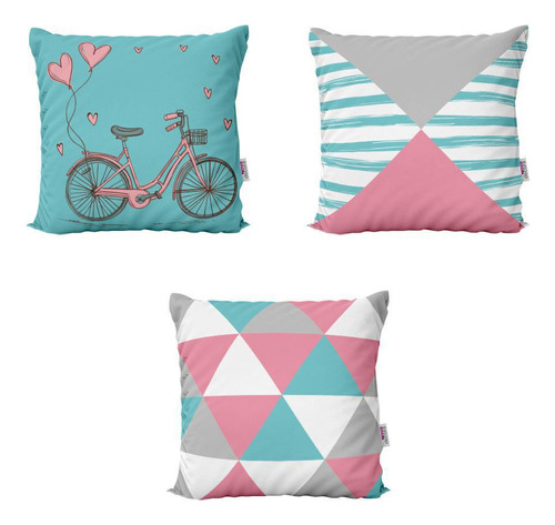 Capas De Almofadas Rosa E Azul Decorativas Bike In Love Sofá