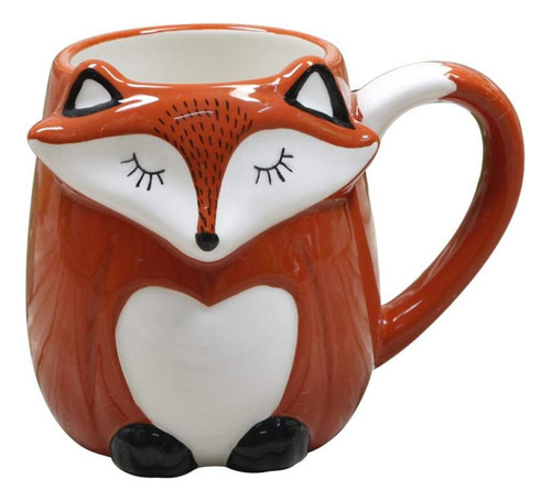 Taza De Café Pintada A Mano Con Relieve De Zorro De Cerámica