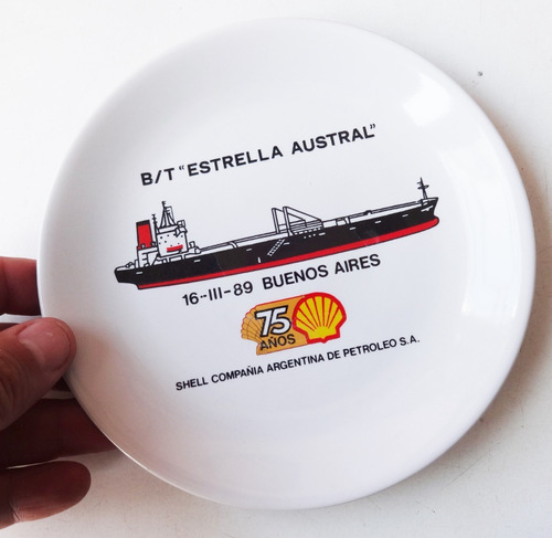 Antiguo Plato Shell Barco Petrolero 1989 Publicitario Ypf 