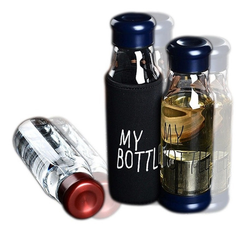 Botella Vidrio 420 Ml Infusiones Te Hierbas + Funda Aislante