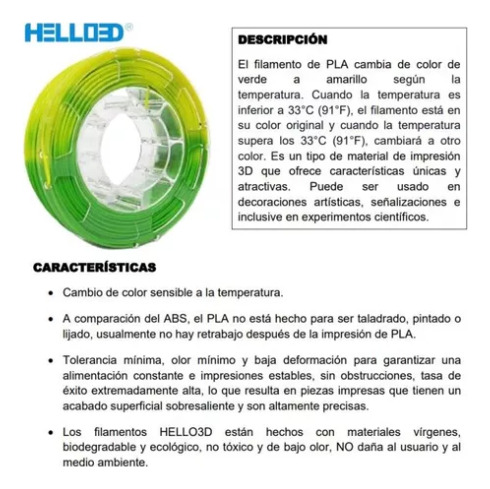 Rollo De Filamento Pla De Temperatura Verde A Amarillo