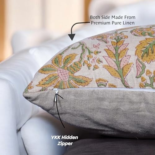 Funda De Almohada De Lino Puro Con Estampado Floral