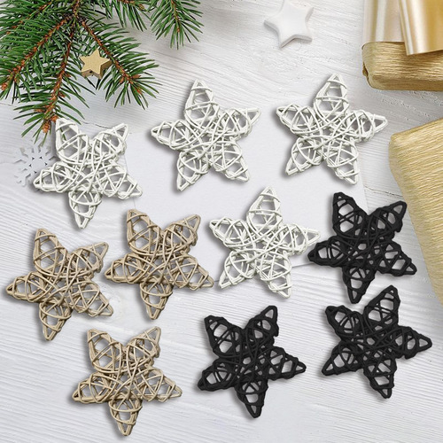 10 Uds. De Bolas Colgantes De Mimbre Con Estrellas De 6cm