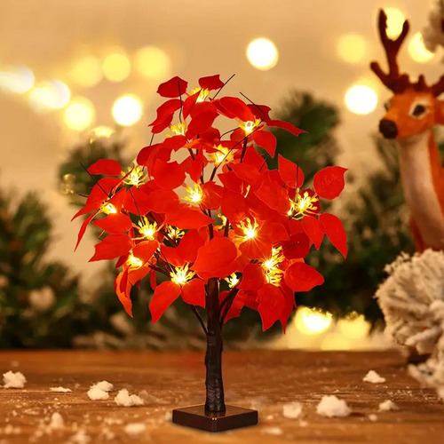 Árbol De Flores De Pascua Artificial Con Iluminación Navideñ