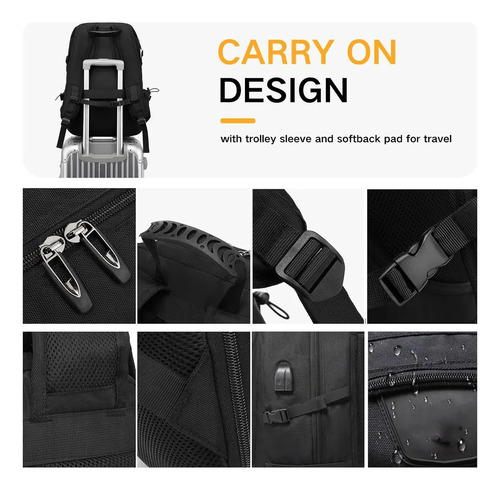 Mochila De Viaje Deportiva Gym Impermeable Para Hombre De Grande Capacidad 80l Con Compartimentos Para Zapatos Y Laptop De 18'' Escolar Negro Con Puerto De Carga Usb
