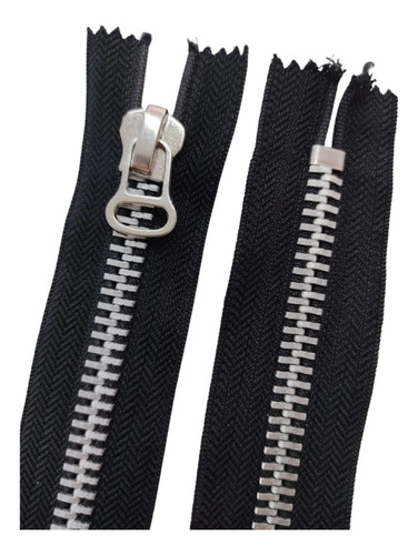 Kit 05 Un Zíper 15cm Preto Metal Prata Grosso #10 Preto