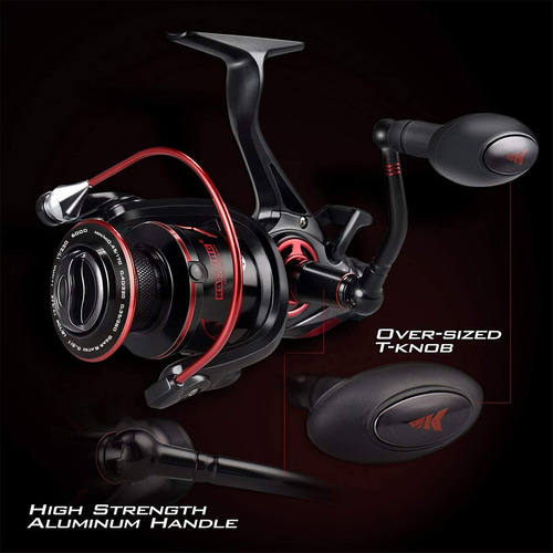 Carrete De Pesca Kastking Sharky Baitfeeder Iii 10 Bb Acero Negro Con Rojo Izquierdo