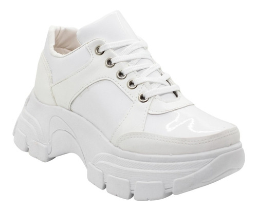 Zapatilla Plataforma Sneakers Mujer Cuero Vegano Blanco Roma