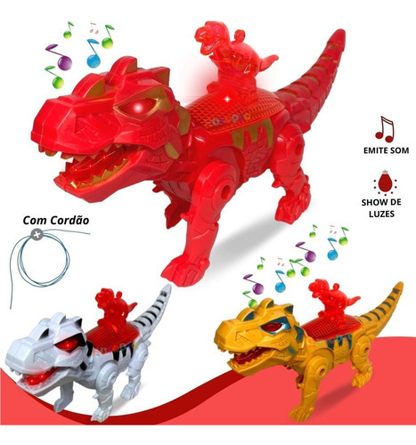 Dinossauro Robo Som E Luz Dragao - Vermelho