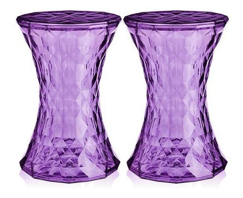 2 Banquetas Baixas Acrilica Stone Diamante  Cores Cor Roxo