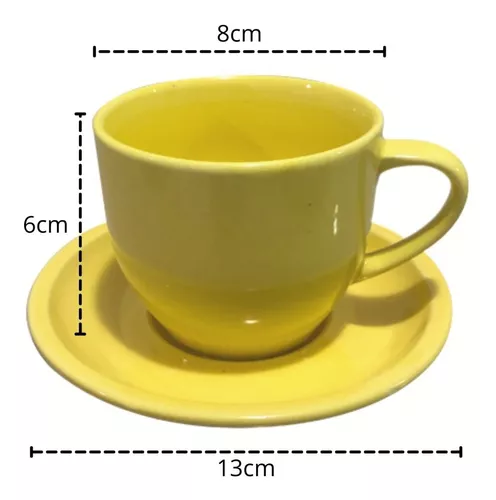 Jogo 12 Xícara Chá Café 170ml Amarelo em Porcelana - MUNDO DA