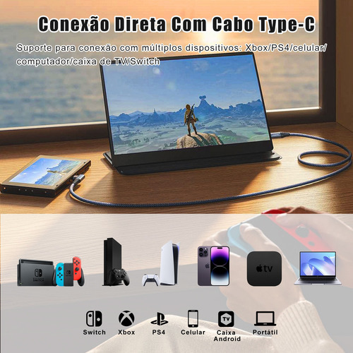 Monitor Portátil 15,6'' Com Capa Couro Fhd Ips Hdmi Usb-c