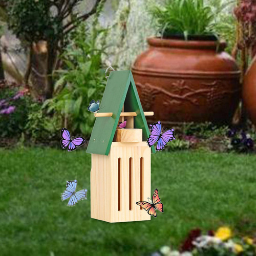 * Casa De Mariposas Con Comedero, Refugio De Madera Para