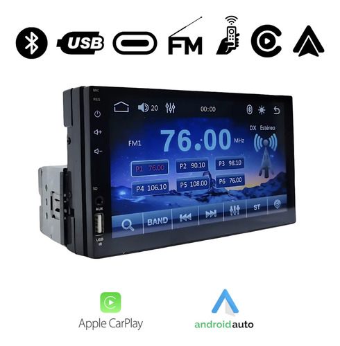 Multimídia Mp5 1din 2din 7 Carplay Android Auto Espelhamento