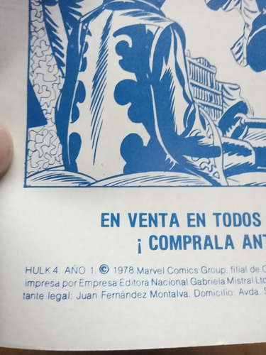 Cómic El Hombre Increíble Hulk Núm 4 , Marvel Chile, 1978. (Usado)
