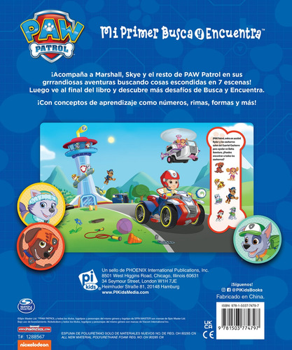 Libro Busca Y Encuentra con Stickers Paw Patrol-PI Kids vol. 1. Editorial Phoenix International Publications Inc., tapa dura, edición 2024 en español,