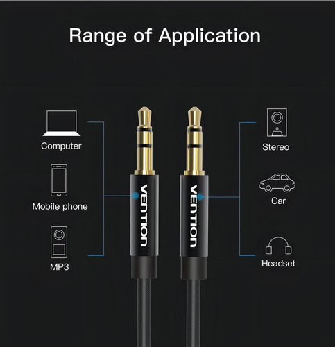 Cable Audio Auxiliar 2m Jack 3.5mm Macho A Macho Vention