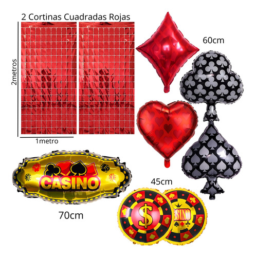Combo Arco De Globos Casino Poker Metalizados Decoracion Dorado/negro/rojo Casino Póker