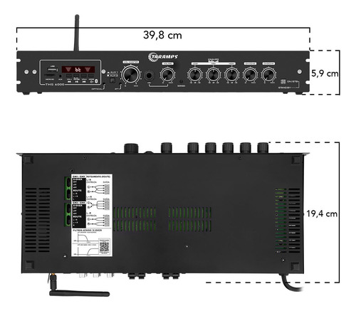 Amplificador Som Ambiente Taramps Ths6000 Bluetooth Óptica