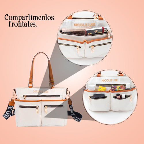 Bolsa Tote De Nicole Lee De Nylon Ss25 Acabado de los herrajes Níquel Color Blanco Correa de hombro White Diseño de la tela White