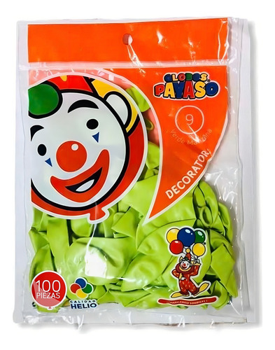 Globo Latex Decorator Redondo N° 9 Payaso C/100 Piezas Color Verde manzana