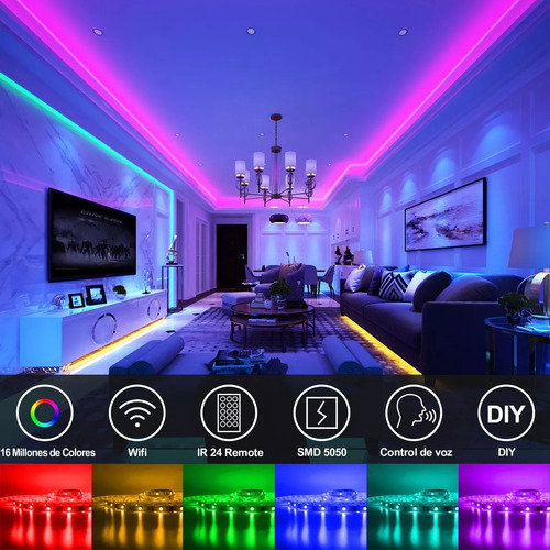 Fita De Leds 15 Metros Rgb Controle Wifi Sincronizada Com Música Inteligente Alexa Adequada Para Quarto Presentes Festas E Decoração Diy