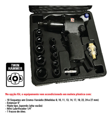 Imagem 7 de 8 de Chave De Impacto 1/2 Pneumática (50kgf.m) Com 10 Soquetes