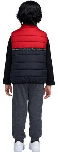Trio Roupas Infantis Calvin Klein Com Colete Preto E Vermelho 5 Anos