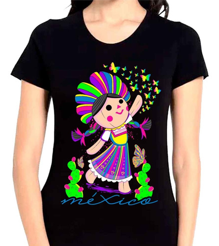 Playera Muñequita Tradicional Neón Fluorescente Moda Casual