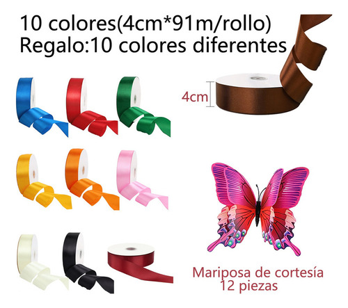 De Listón Satinado 4 Cm Decoracion Colores Listón 91m Color