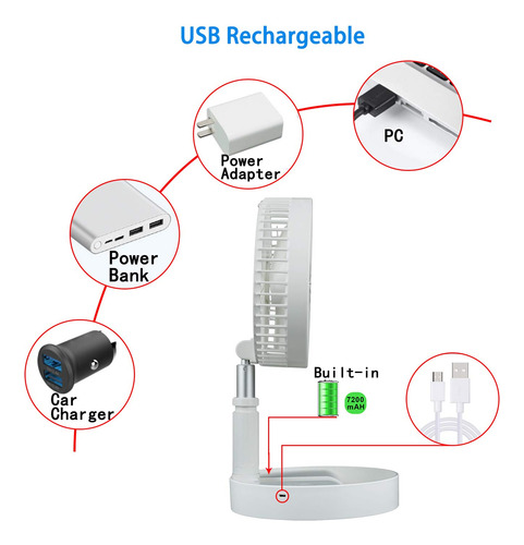 Ventilador Plegable Y Porttil De Altura Ajustable Con Batera