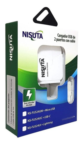 Cargador Usb 2 Puertos Carga Rapida 2.4a 5v Nisuta Micro Usb