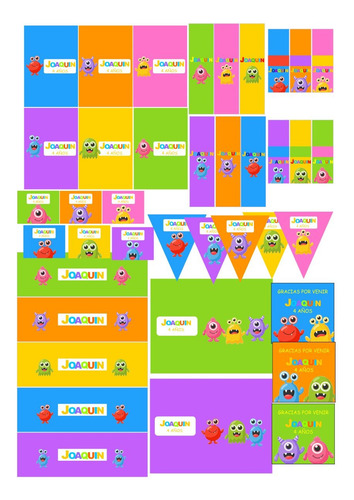 Kit Imprimible Monstruitos / Monstruos Textos Editables