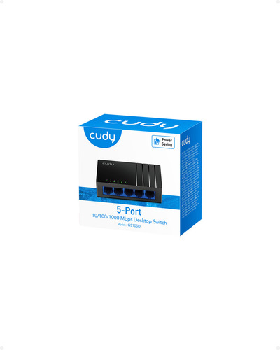 Switch Cudy GS105D 5 Puertos Gigabit, Largo Alcance 140m, Ideal para Cámaras IP, Oficina y Hogar, Bajo Consumo, Plug and Play, Color Negro