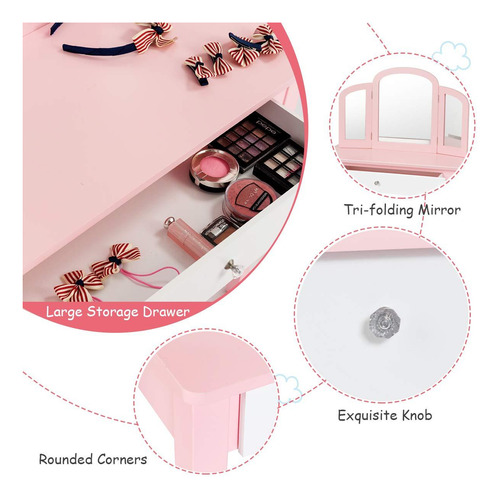 Fireflowery Juego De Mesa Y Silla De Tocador Para Niños