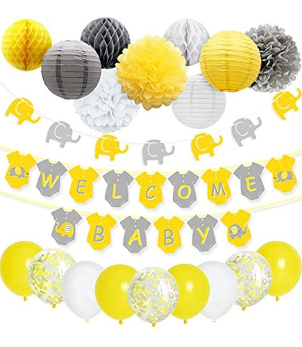 Decoracion Para Baby Shower/amarillo-gris-blanco.marca Pyle